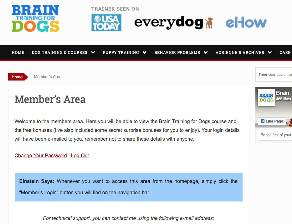 Brain Training for Dogs Member Area Page